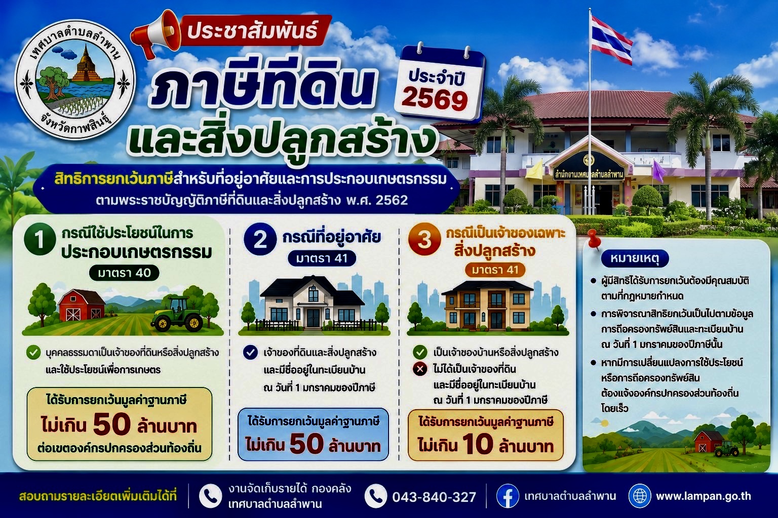 ประชาสัมพันธ์ภาษีที่ดินและสิ่งปลูกสร้าง ประจำปี 2569